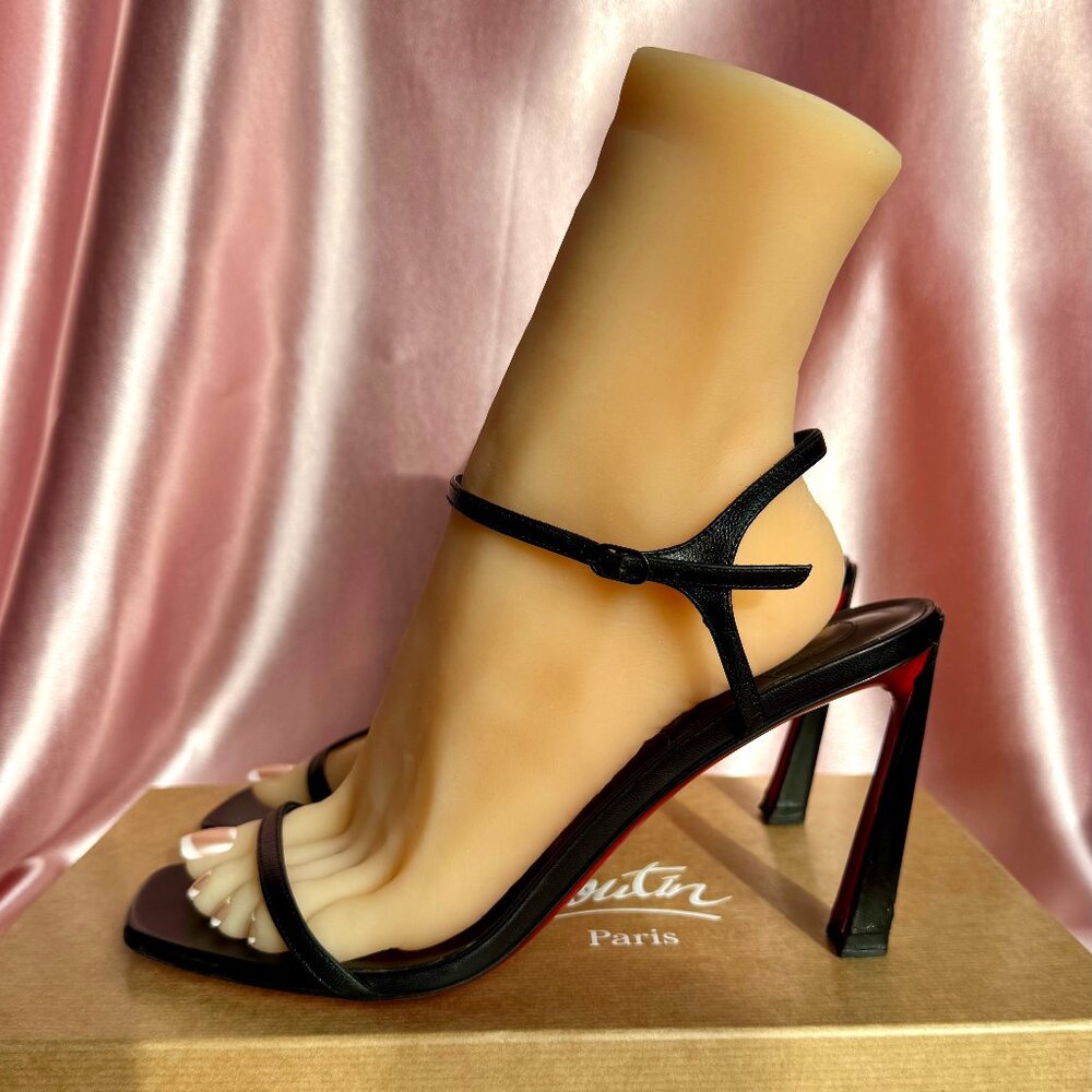 Christian Louboutin Condora Black Leather 85 mm Heeled Strap Sandals